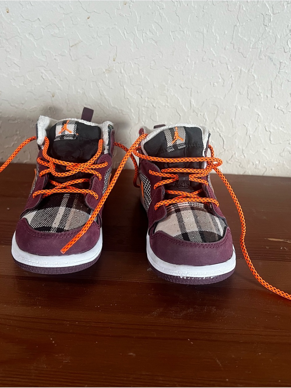 Air Jordan 1 Mid SE Plaid Burgundy Orange Toddler 9C Sneakers